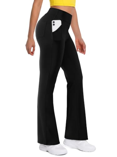 Women's High Waisted Bootcut Yoga Pants - Large, Black