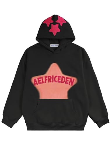 Large Black Aelfric Eden Graphic Hoodies for Men Y2K Streetwear Oversized Sweatshirt