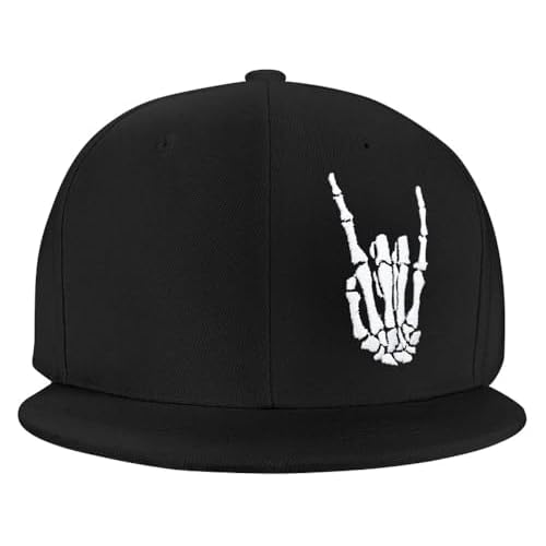 Skeleton Hand Snapback Hat for Men Women, Embroidered Adjustable Cotton Skull Finger Flat Bill Baseball Cap