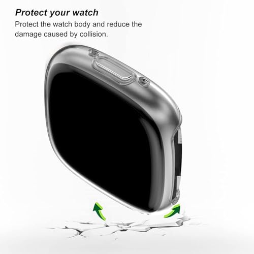 Anti-Scratch TPU Screen Protector Case for Fitbit Versa 4 & Sense 2 - Black & Clear 1.58 Inch