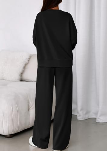 PRETTYGARDEN Women's Long Sleeve Sweatshirt 2-Piece Set Large Black