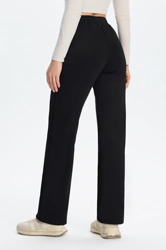 Women's Thermal Fleece-Lined Pants with Pockets - Medium, 27 Inch Inseam, Black