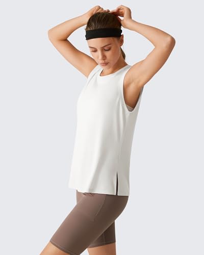 Large White G4Free Lyocell Workout Tank Top High Neck Athletic Yoga Running