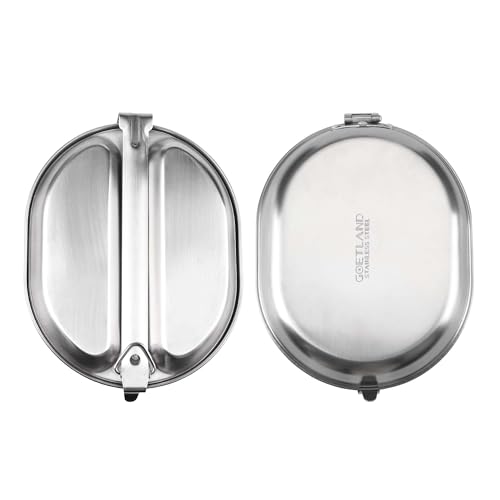 Goetland Stainless Steel US Military Mess Kit Plate Set with No Utensils for Camping Hiking Picnic