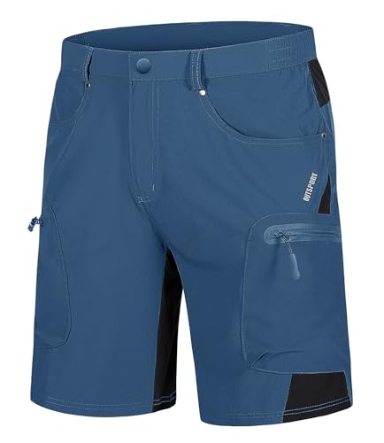 Men's Hiking Cargo Shorts 10 Inch with Zipper Pockets Quick Dry Casual Stretch for Summer - Blue Grey, Size 36