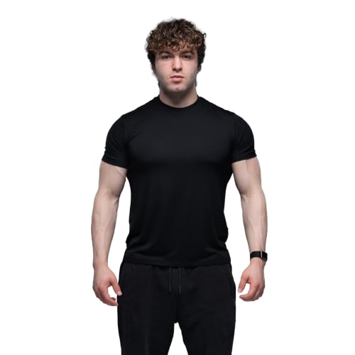 Ekkovision Men's Fitted Black Scoop Neck T-Shirt Large - Lightweight Cotton Blend