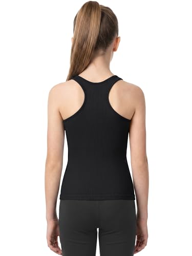 Girls Tank Top with Built-in Bra Athletic Racerback Medium Black - ATTRACO Ribflex