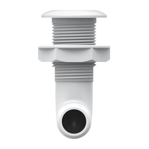 SEAFLO 3/4 Inch Angled Thru Hull Fitting with Built-in Check Valve - White, Marine-Grade