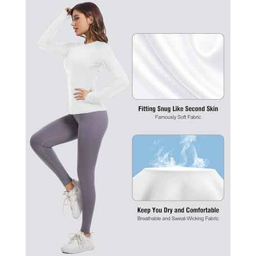 4 Pack Women's Long Sleeve Compression Shirts, Dry Fit Workout Athletic Sun Protection Cooling Tops for Yoga Running Gym