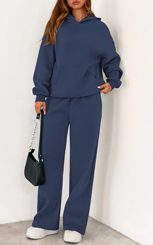 Women's Sweatsuits 2 Piece Lounge Set - Fall Matching Outfit Grey Blue Medium