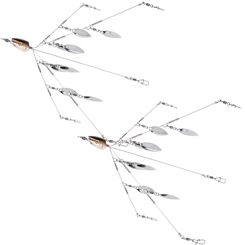 Alabama Umbrella Rig Fishing Lure with 4 Blades, 9.1in, 5 Arms, Pre-Tied Hooks - Variation: Silver/8 Bladed-2