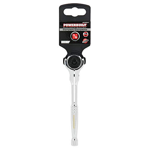 Powerbuilt 3/8 Inch Drive Swivel Head Ratchet - 72 Tooth, 5° Swing Compact Hand Tool