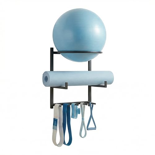 Wall Mounted Yoga Ball & Mat Storage Rack Organizer for Home Gym