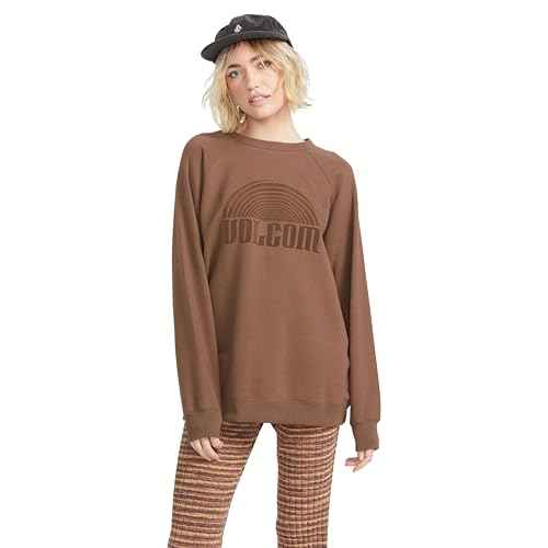 Volcom womens Boyfriend Crew Fleece Sweatshirt ? Raglan Sleeve Boyfriend Fit Crewneck With Chest Screenprint