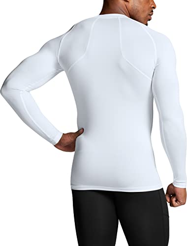 Men's UPF 50+ Long Sleeve Compression Shirt Water Sports Rash Guard 3 Pack Large White