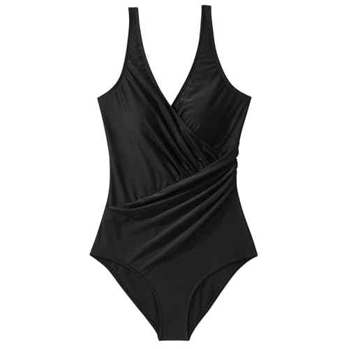 RXRXCOCO Womens One Piece Swimsuits Tummy Control Ruched Criss Cross Bathing Suits V Neck Slimming Swimwear