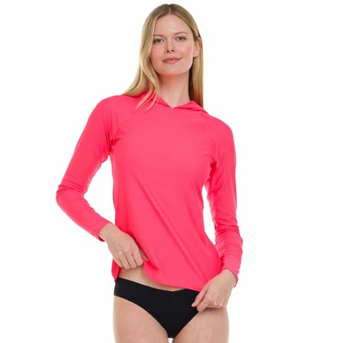 Hurley Women's Hooded Rash Guard Swim Shirt UPF 50+ Long Sleeve Sun Hoodie - Medium Pink