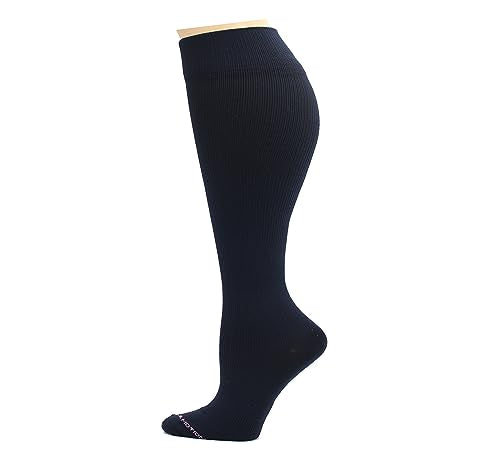 Women's Wide Calf Compression Knee High Socks - Graduated Support Navy Solid