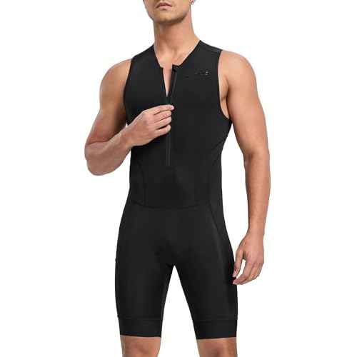 Santic Men's Triathlon Suit Sleeveless Skinsuit Padded Quick-Dry Swim Bike Run with Pockets