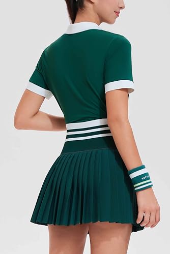 Women’s Tennis Skirt Set - Green High Waisted Golf Outfit Two-Piece