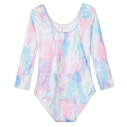 Domusgo Girls Gymnastics Leotards Long Sleeve Bodysuits Shiny Colorful One Piece Tumbling Outfits