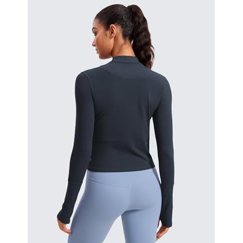 CRZ YOGA Women's Long Sleeve Crop Top Quick Dry Cropped Workout Shirts Half Quarter Zip Pullover Running Athletic Fall Shirt