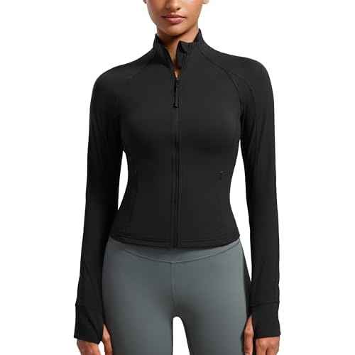 CRZ YOGA Butterluxe Womens Cropped Slim Fit Workout Jacket Weightless Track Athletic Full Zip Up Tops with Thumb Holes