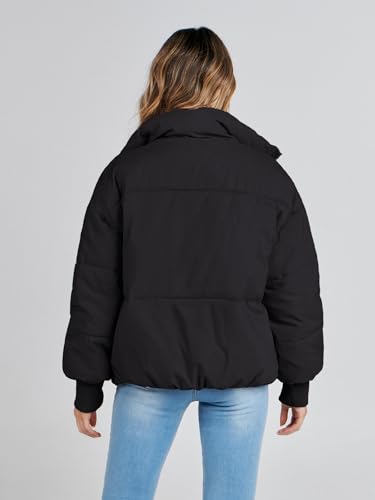 Women's Long Sleeve Quilted Puffer Jacket Winter Coat - Small Black