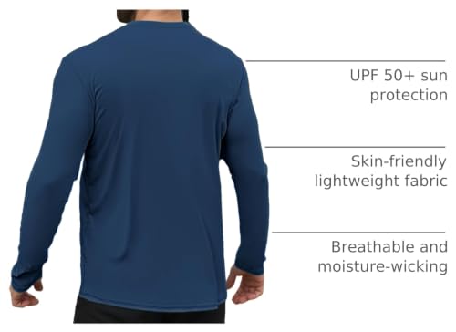 Men's UPF 50+ Quick-Dry Long Sleeve Rash Guard Shirt - Black & Navy Blue, X-Large