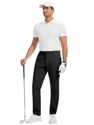 Runcati Men's Golf Pants Stretch Dress Work Slacks 42W x 30L Black