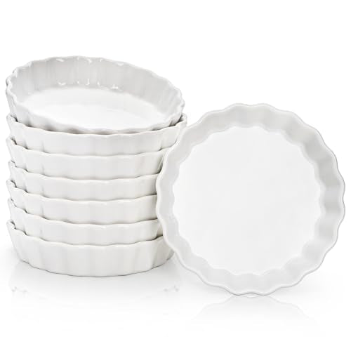 Porcelain Ramekins Set of 8, 5 oz, 5 Inch Diameter, Shallow Baking Dishes