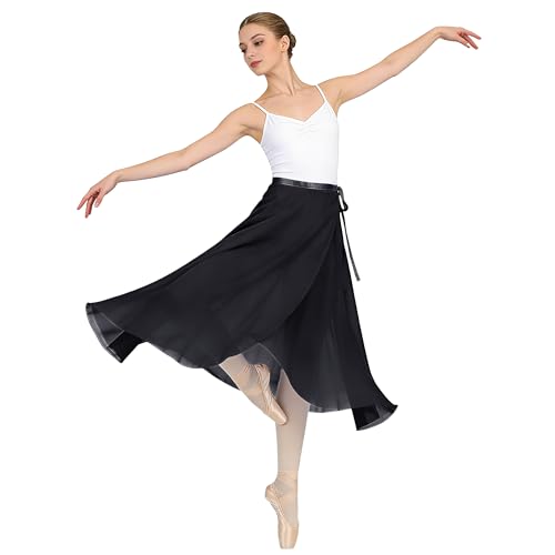 Black Ballet Skirt for Women and Girls - Flowy Long Wrap Dance Skirt