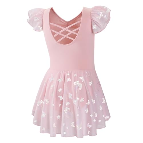 DIPUG Toddler Ballet Leotard with Butterfly Design - Pink Yarn Sleeve, 2-4T