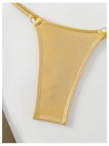 Women's Metallic Bathing Suit Halter Bikini Set - Small / Plain Gold