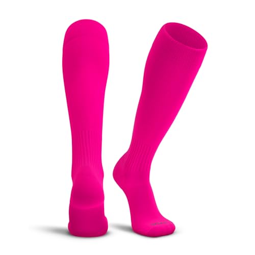 Soccer Socks Youth & Adult Knee High Stretch Fit for Shin Guards - Hot Pink Small