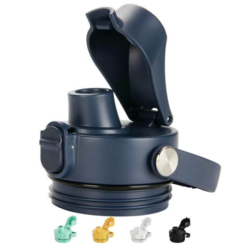 Navy Auto Spout Lid for YETI Rambler Bottles 18/26/36/64 oz - Chug Replacement Cap with Push-Button & Handle