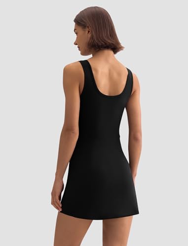 Women's Athletic Tennis Dress with Built-In Shorts and Pockets - Medium Black