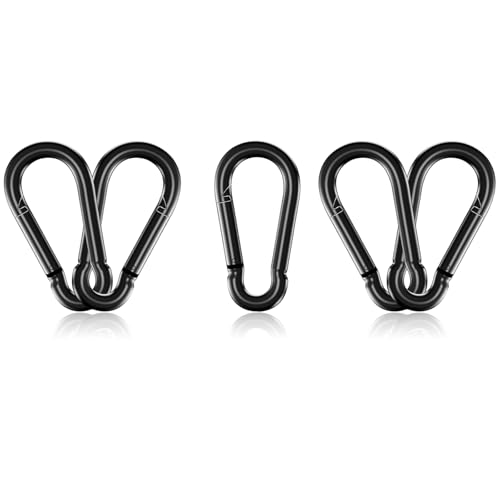 M8 Spring Snap Hook Carabiner Clip 3 Inch Black 5 Pack - Heavy Duty Keychain Hooks