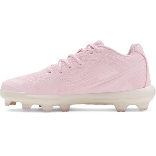 Girls Softball Cleats - Lightweight Supportive Turf & Dirt Shoes - 5 Big Kid / Prime Pink & White