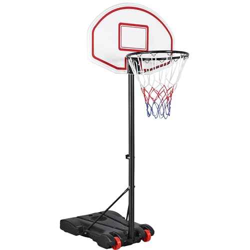 Yaheetech Portable Basketball Hoop for Kids Outdoor Basketball Goals Indoor Basketball Court Youth Adjustable Basketball Stand 6.4-8.2ft Height Adjustable, Black/Red