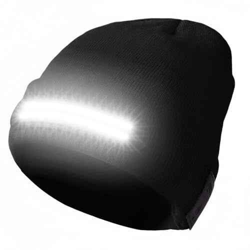 Beanie with Light, 230¡Æ Wide Beam Unisex USB Rechargeable, Headlamp Beanie Winter Knitted Cap Gifts for Men Dad Husband Him (Black)