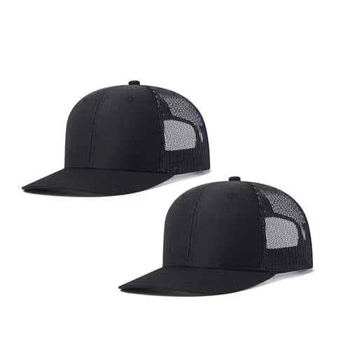 2-Pack Breathable Mesh Snapback Trucker Hats, Adjustable Baseball Caps for Men Women, Cotton-Poly Twill Outdoor