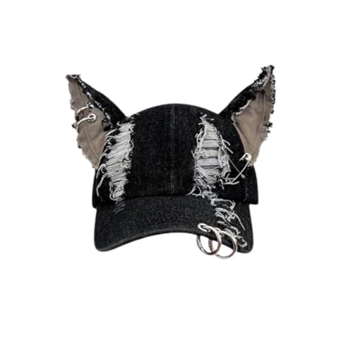 Cat Ear Baseball Cap Women Trucker Hat Distressed Denim Grunge Aesthetic