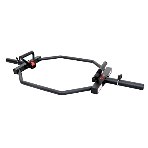 Sunny Health & Fitness Strength Training Olympic Hex Bar Barbell, High Load Capacity, Swivel Handles, Safety Clips, Knurled Handles for Deadlifts, Shoulder Presses, Shrugs, Back Rows, Weightlifting