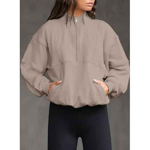BLENCOT Women Half Zip Oversized Sweatshirts Long Sleeve Fleece Trendy Cropped Pullover Workout Warm Tops With Pockets S-2XL