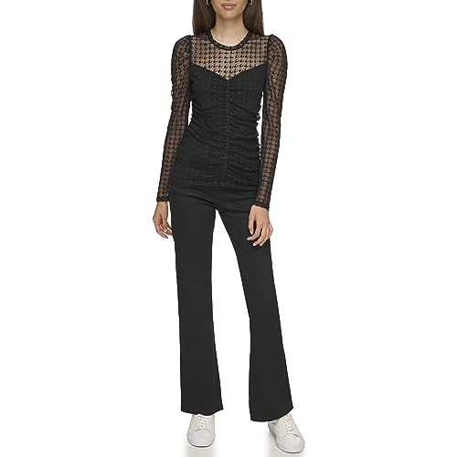 KARL LAGERFELD Womens Houndstooth Mesh Long Sleeve Blouse