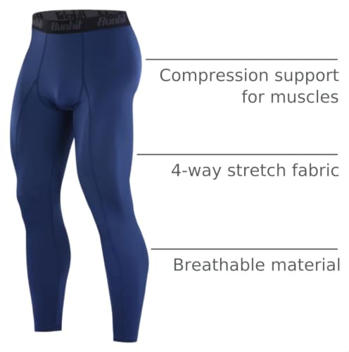 Men's Compression Pants Running Tights Workout Leggings Athletic Base Layer Navy Blue Large