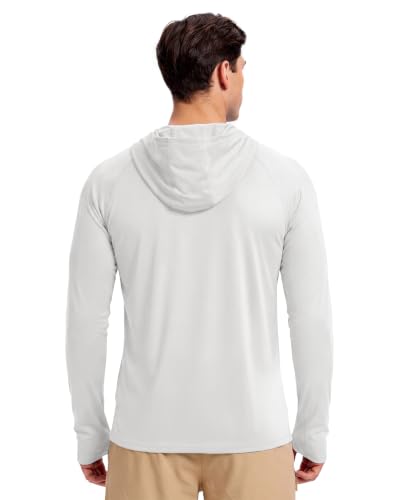 Men's UPF 50+ Sun Hoodie Long Sleeve Fishing Shirt Large White