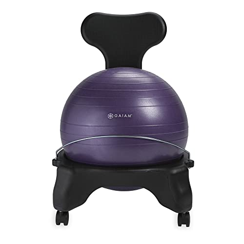 Gaiam Classic Balance Ball Chair ? Ergonomic Stability Chair for Desk & Office | Yoga Ball Seat with Base, Air Pump, & Exercise Guide | Improves Posture & Core Strength (300 lb Capacity)