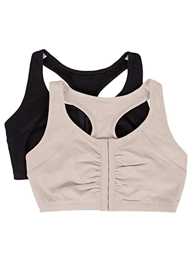 Fruit of the Loom Women's Multi-Pack Sports Bras - Front Close, Sand/Black Hue